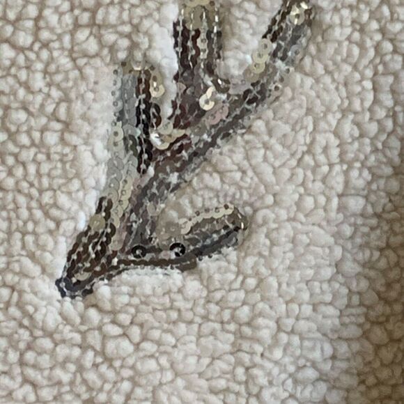 No Boundaries Womens Christmas Sweater SM White Fleece Plush Sleeping Reindeer - Picture 5 of 13